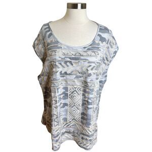 Savanna Jane Top Womens 2X Gray Camouflage Embroidered Cap Sleeve Boho
